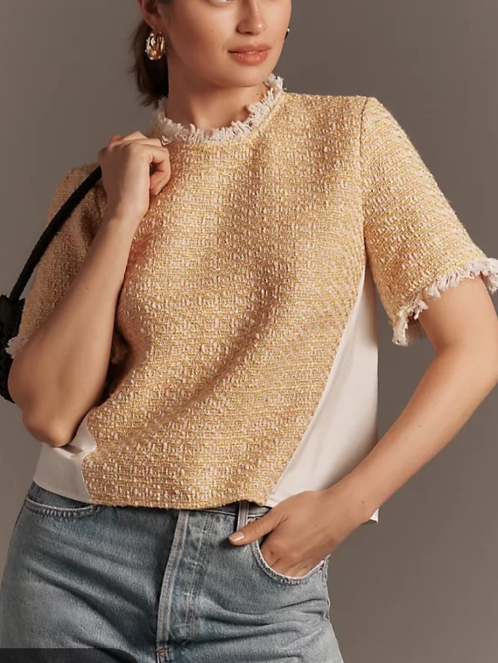 Anthropologie Maeve Tweed Poplin Short Sleeve Twofer Blouse Yellow Size X-Small